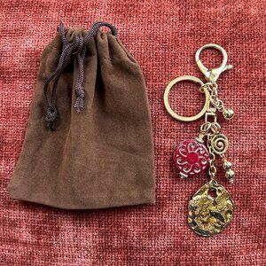 GOLD HAMMERED NUGGET Dark Cherry Bag Charm
